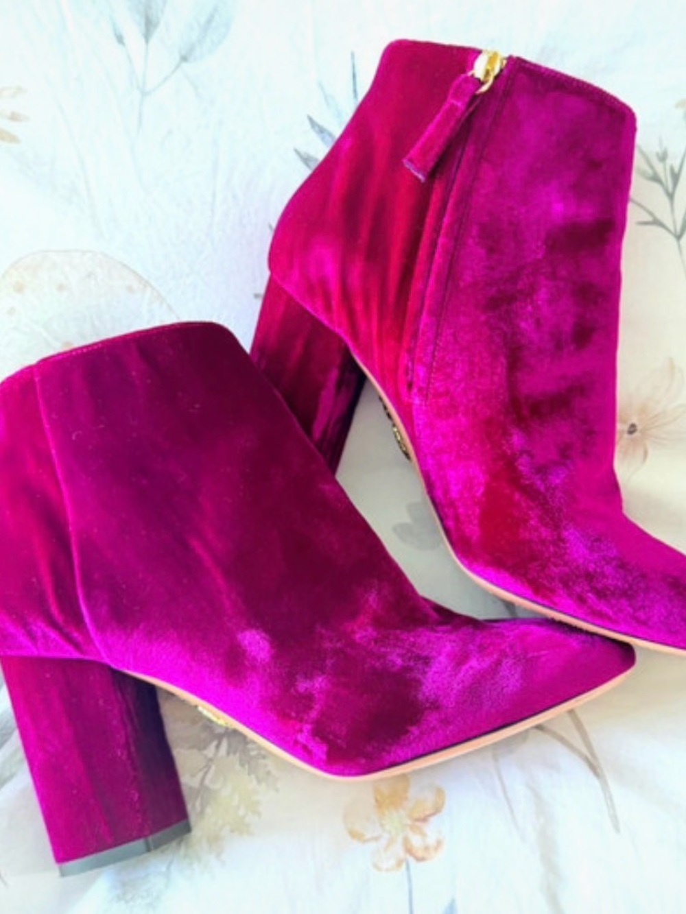Aquazzura Fuchsia Velvet Pointed Ankle Booties